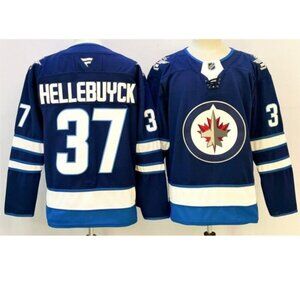 Mens Connor Hellebuyck Navy Stitched Jersey